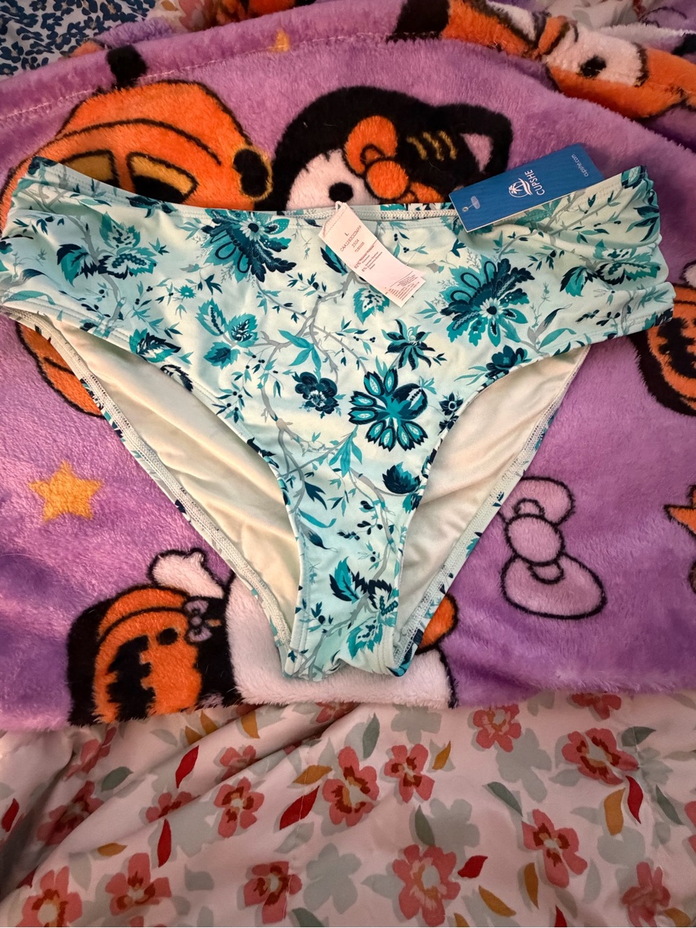 Women's Floral Bikini Bottoms - Aqua Teal